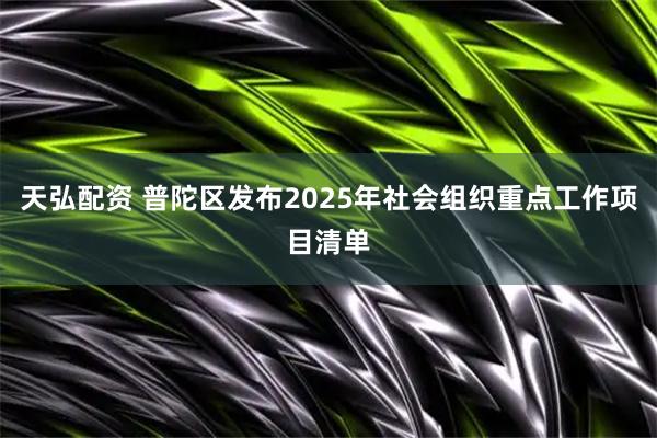 天弘配资 普陀区发布2025年社会组织重点工作项目清单